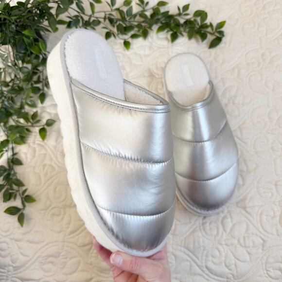 Anthropologie Maeve Puffy Platform Silver Slippers Sz L - Picture 1 of 8
